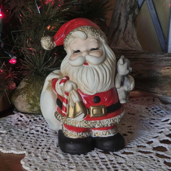 🎄Vintage Porcelain Santa Claus Piggy Bank - 70s Trinket Figurine - Picture 1 of 13